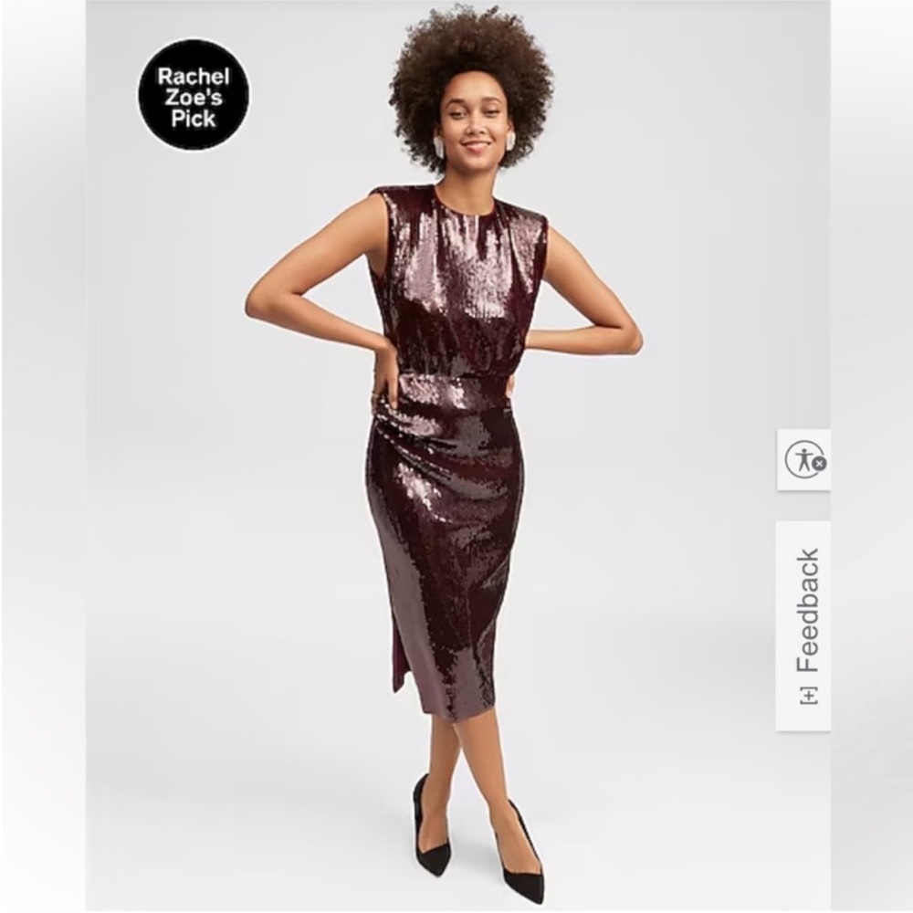 🪩 Express Dark Espresso Sequin Ruched Midi Holiday Party Dress Large 12 14